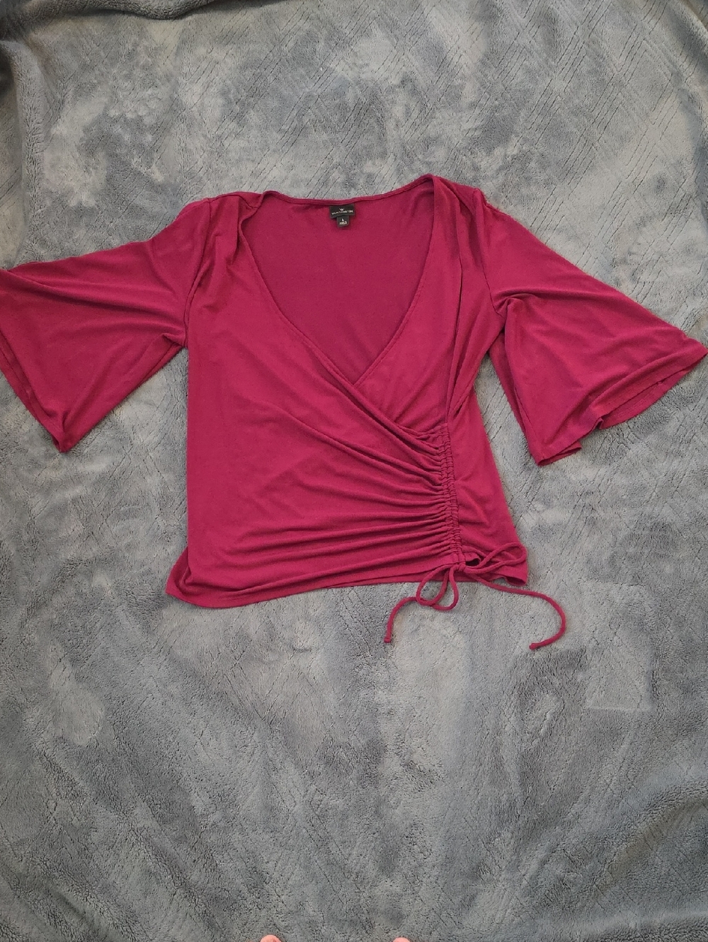 Worthington Burgundy   Wrap V-Neck Top with Side Drawstring